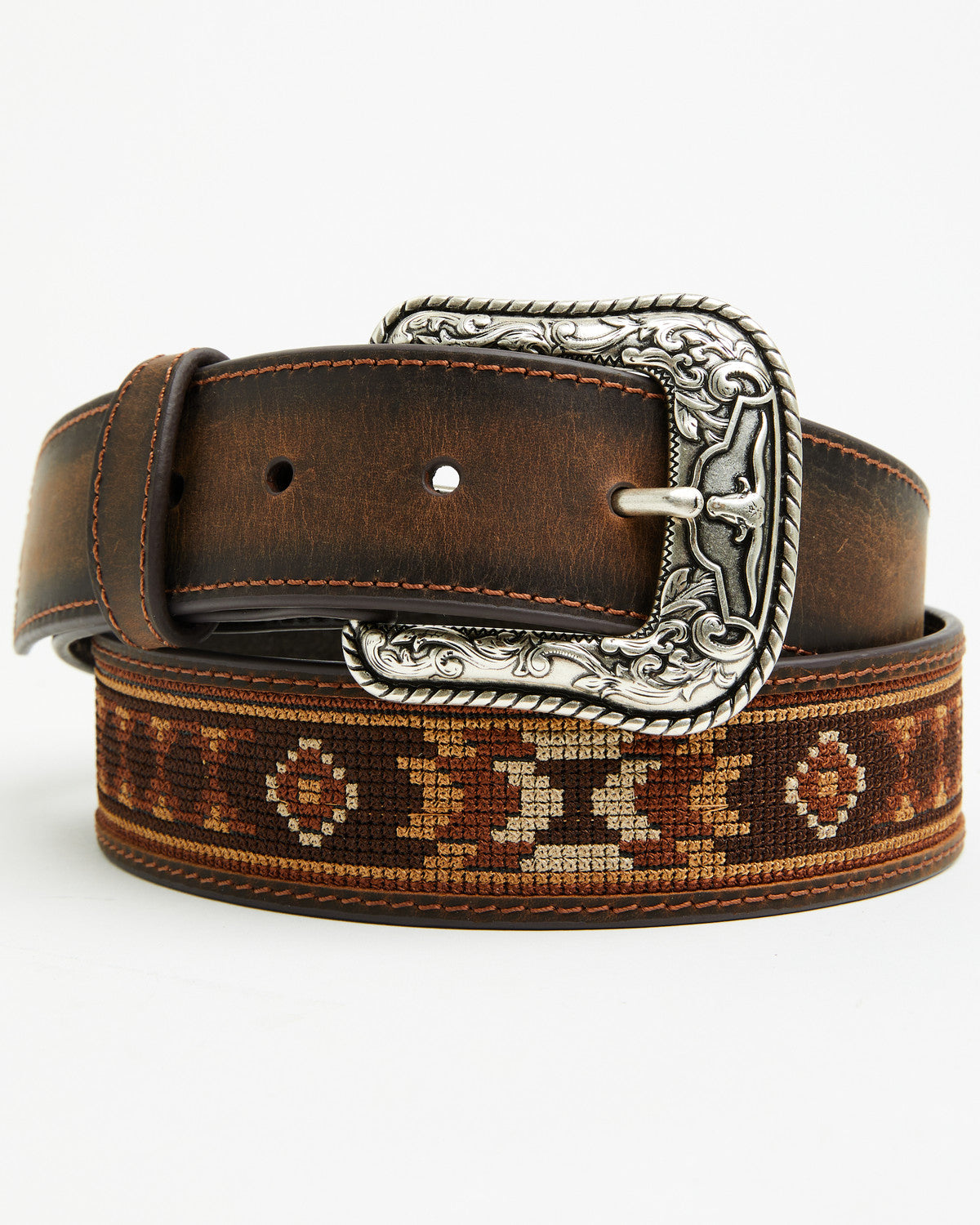 Cody James Men's Southwestern Needlepoint Inlay Leather Belt