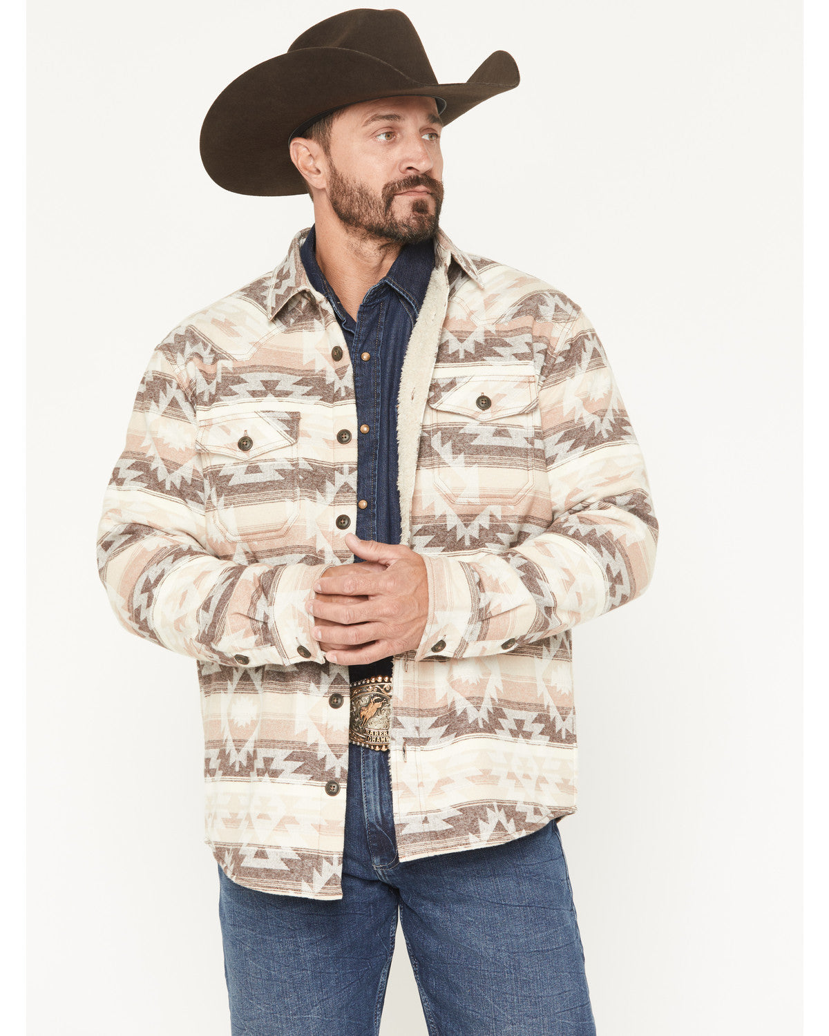 Cody James Men's Emmons Sherpa Lined Southwestern Striped Flannel Shir