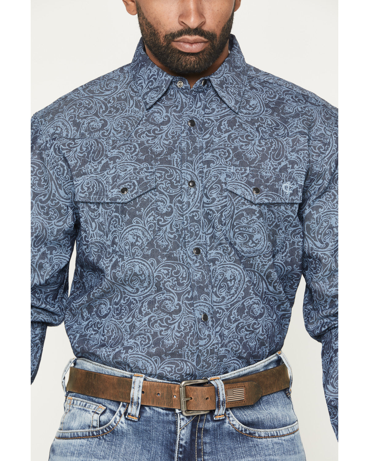 Cody James Men's FR Denim Paisley Long Sleeve Snap Shirt