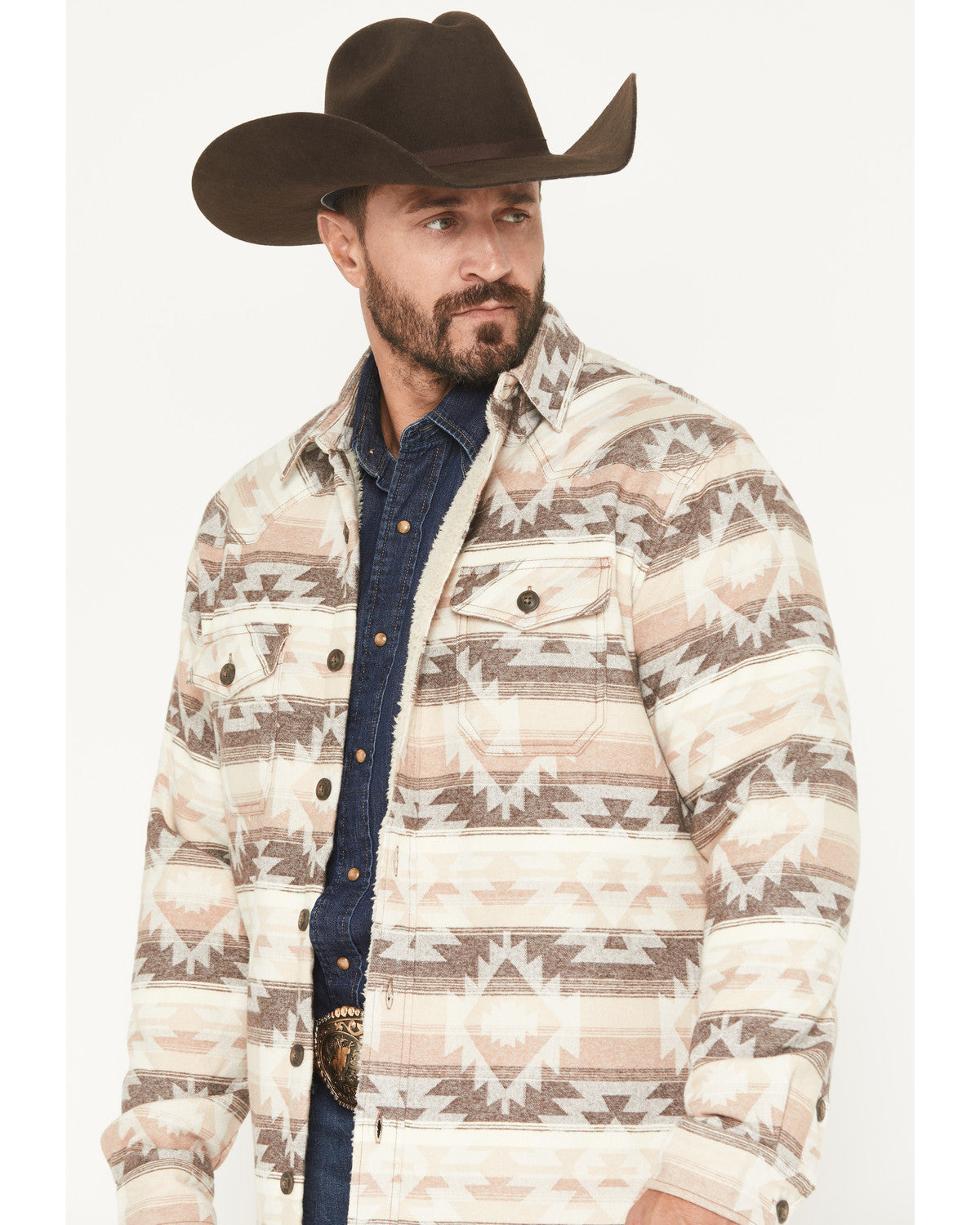 Cody James Men's Emmons Sherpa Lined Southwestern Striped Flannel Shir